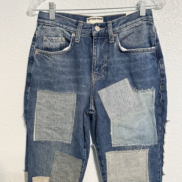 We The Free People Jeans Size 25 Bare With Me Mid Rise Straight Leg Patchwork - Picture 2 of 16